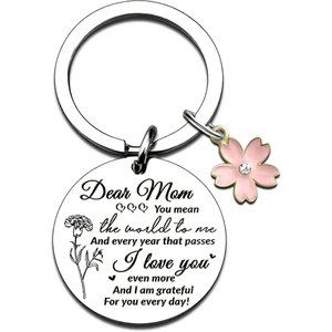 Dear Mom You Mean The World To Me Keychain Mother's Day Silver Pink Gift Daughte
